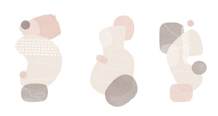 Modern Abstract Watercolor Compositions with Craft Paper Texture – Pastel Artistic Set