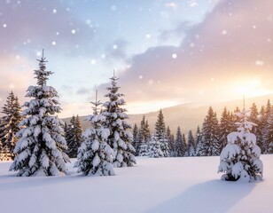 Fototapeta premium Peaceful Winter Landscape with Frozen Lake and Falling Snow