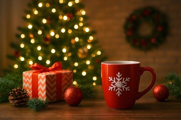 Cozy Christmas Eve Setting with Fireplace, Stockings, and Tree