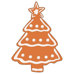 Christmas Gingerbread Cookie Icon. Christmas Tree Sweet  Icing Baked Holiday Symbol. Happy New Year Family Party Snack. Greeting Card Design Element. Vintage Gift Biscuit Art