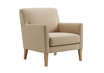 Fototapeta premium Comfortable single beige armchair with wooden legs furniture on transparent background