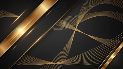 Naklejka premium Elegant Gold Ribbon Waves on Dark Background