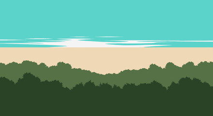 Serene Beach Landscape with Lush Greenery and Ocean Waves.