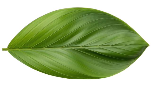 Vibrant green plant leaf with natural texture and veins, cut out, stock png, isolated on transparent background