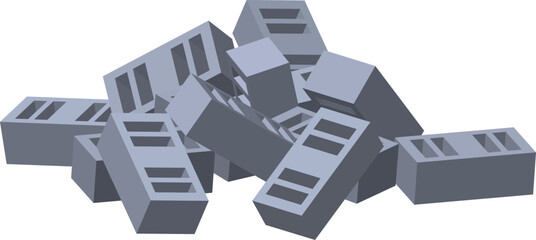 Pile of scattered concrete blocks showing construction materials
