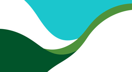 Abstract design with green and blue waves on white background.