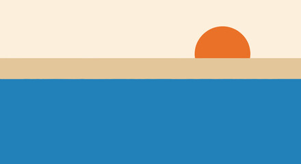 Minimalist Geometric Illustration of a Sunset Over the Ocean.