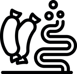 Sausage production process showing intestines and bubbles, representing filling and preparation