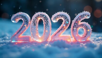 The illuminated number 2026 formed by light bulbs on a dark, rustic wooden wall background.