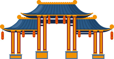 Chinese traditional archway gate with red lanterns