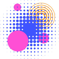 Abstract geometric pattern with blue dots and pink circles