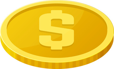 Golden dollar coin depicting finance currency and wealth
