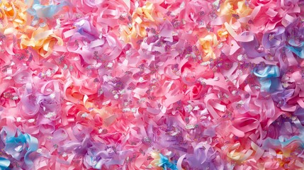 Bright ribbons and glitter create a festive atmosphere, perfectly complementing the decor for children's events or creative workshops.