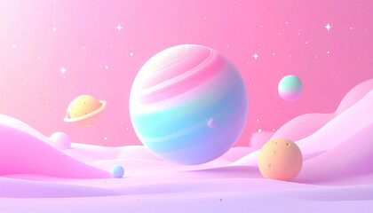 D pastel universe with planets and shooting stars ai generated illustration
