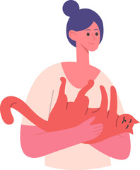 Woman holding happy sleeping cat in her arms