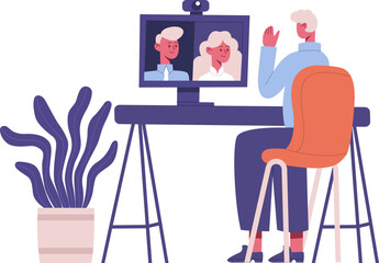 Person participating in online video conference from home