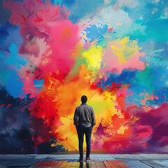 young man with rainbow