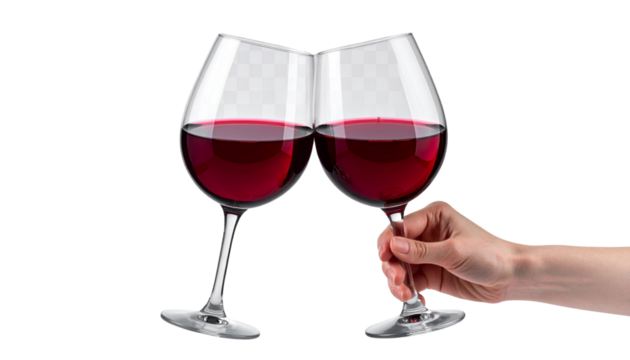 Two glasses of wine clinking together in a celebratory toast, capturing joy, friendship, and festive moments, perfect for celebrations, parties, and lifestyle visuals.