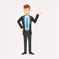 Obraz premium Businessman showing or presenting something to the side with an open hand
