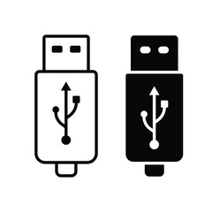USB drive icon in minimal flat, stroke style. USB pen drive icon. Flash disk sign and symbol.