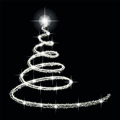 Glowing White Spiral Christmas Tree on Black Background