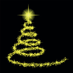 Golden Sparkle Spiral Christmas Tree on Black Background