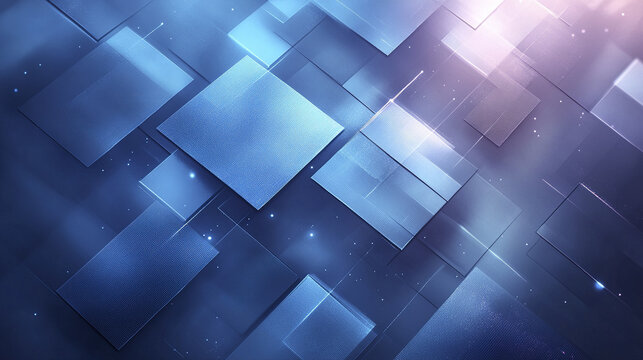 Minimalist modern tech background with abstract blue squares and glowing light effects creating futuristic digital atmosphere with depth and texture in sleek design