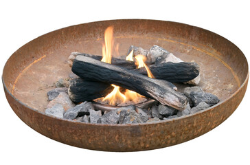 oval metal bowl shape where charcoal is burned in a light surrounded by stones