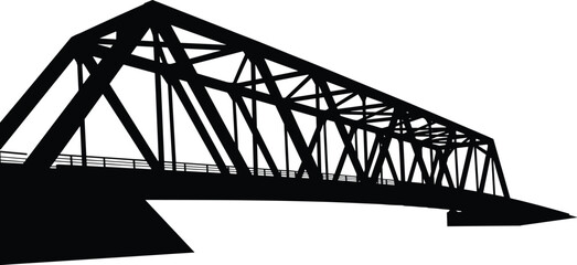 Truss, bridge, silhouette, structure, beam, span, deck, railing, triangle, framework, vector, black, pose, setup, construction, engineering, architecture, infrastructure, elevation, flavector