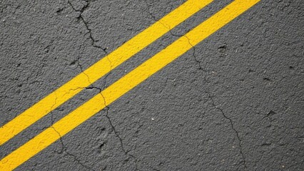 Cracked Asphalt Road with Double Yellow Lines
