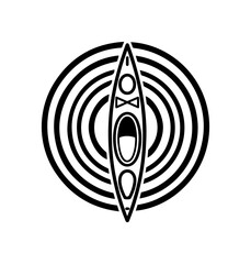 Kayak icon creating ripples, symbolizing adventure, exploration, and outdoor fun