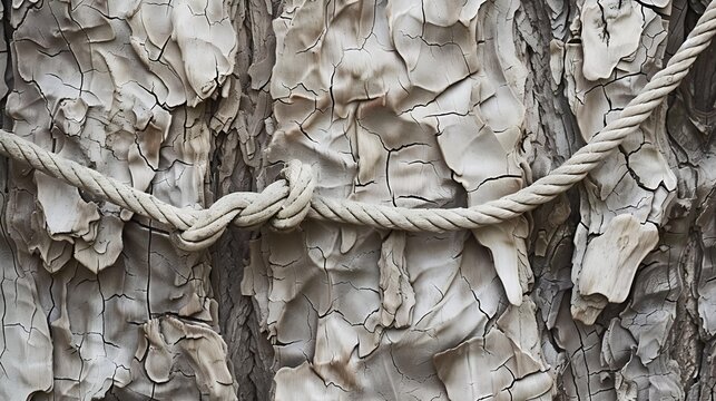 lignin. Close-up of tree bark with rope marks and natural erosion patterns. ESG reports, sustainability campaigns, designed for environmental awareness campaigns, used by presentation designers.