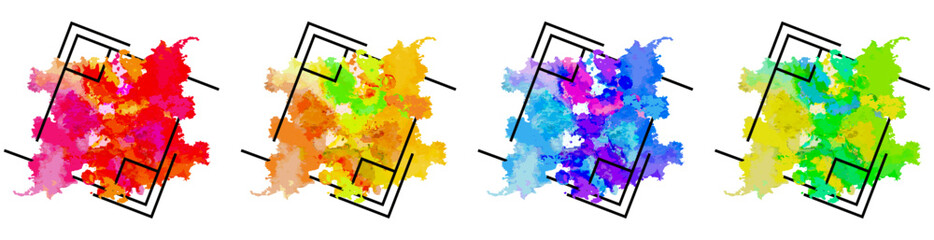 Colorful watercolor splash background with geometric line frame
