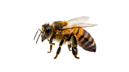 Close up photo of western honey bee Apis mellifera worker insect against transparent background detailed view