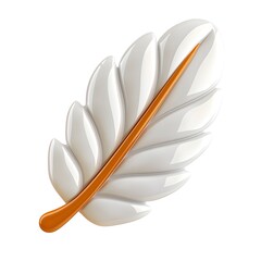 3D Rendered Stylized White Feather with Golden Stem