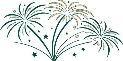 Colorful holiday fireworks explosion, bright sparkling effects, clean high-resolution vector style, no background.