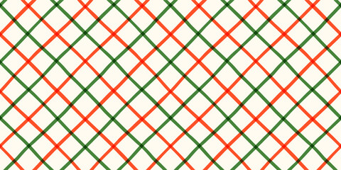 Naklejka na ściany i meble Red and green check, diagonal grid vector seamless pattern, cute background for Christmas designs