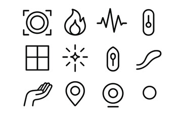 Motivational Icon Set. Drive & Engagement Icons linear icon set: focus lens, engagement flame, effort pulse, opportunity window, curiosity spark, activation switch, determination