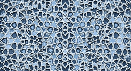 Intricate geometric star pattern a detailed islamic art design with subtle blue tones
