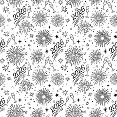 Black and White New Year 2026 Fireworks Pattern