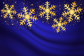 Christmas blue background with golden snowflakes