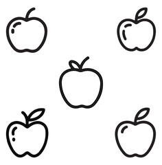 Outline Apple Icons Set. Five Hand Drawn Sketch Fruits in Minimalist Line Art Style.