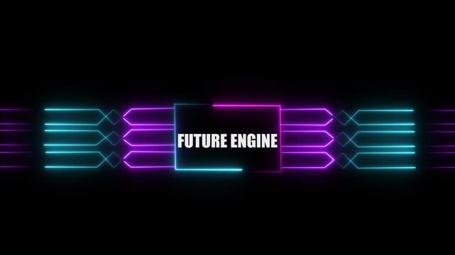 Networking chip icon futuristic neon circuit board FUTURE ENGINE animated. on black background. Motion graphic of digital logo with futuristic technology.4k video black background animated...
