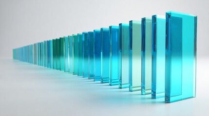 Obraz premium A series of vibrant blue and green glass blocks arranged in a seamless line, reflecting light and creating a soothing visual effect.