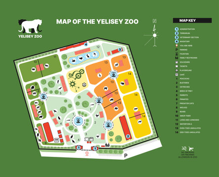 Architectural drawings, drawing of a zoo map, amusement park, zoo layout, top view for landscape design. Vector illustration