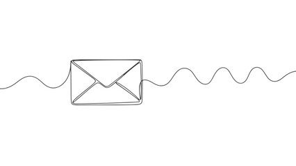 A minimalist one line art drawing of an email envelope, created with a single continuous stroke representing communication and messages