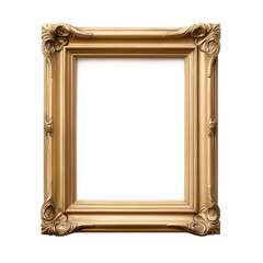 Ornate empty gold frame with intricate design on white background