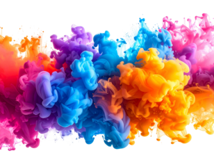Dynamic bursts of colorful liquid mixing and spreading on black