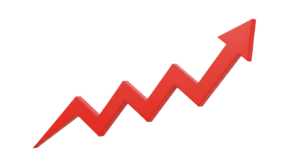 Red 3 D Arrow Graph Showing Upward Trend, cutout, PNG isolated on transparent background