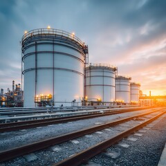 Fototapeta premium A view of industrial storage tanks, standing tall against a sky
